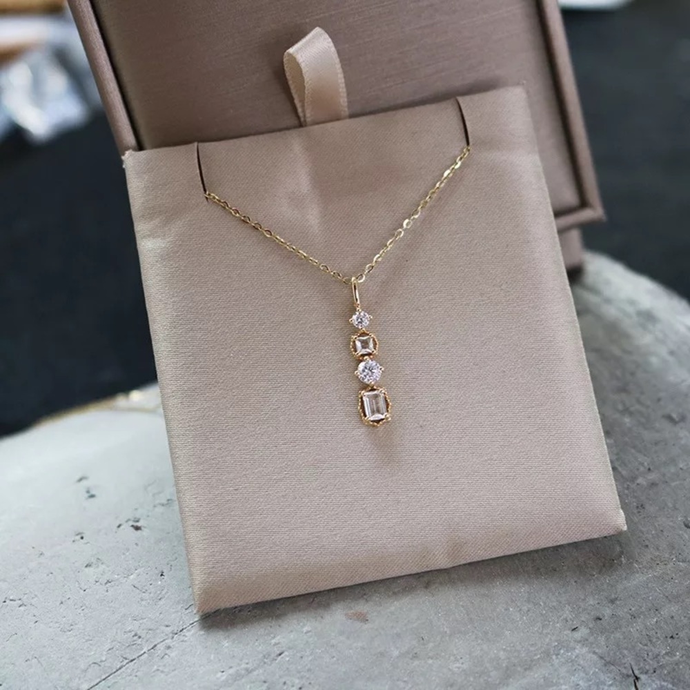 Sterling Silver Drop Simulated Diamond Necklace - Picture 3 of 9